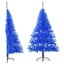 Demi sapin de Noël artificiel avec support Bleu 150 cm PVC 