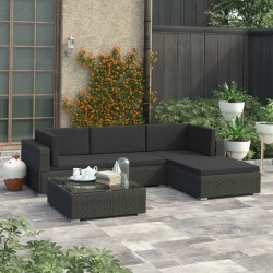 Salon de jardin 5 pcs avec coussins Résine tressée Noir   