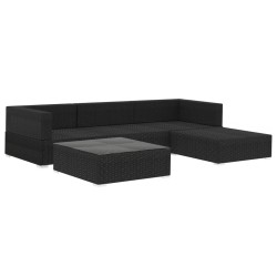 Salon de jardin 5 pcs avec coussins Résine tressée Noir   