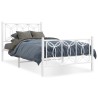 Cadre de lit métal sans matelas et pied de lit blanc 100x190 cm 