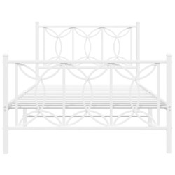 Cadre de lit métal sans matelas et pied de lit blanc 100x190 cm 