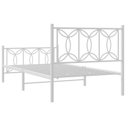 Cadre de lit métal sans matelas et pied de lit blanc 100x190 cm 