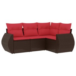 Salon de jardin 4 pcs avec coussins marron résine tressée 