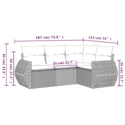 Salon de jardin 4 pcs avec coussins marron résine tressée 