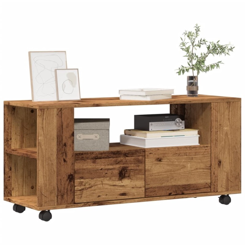 Meuble TV avec roulettes vieux bois bois d'ingénierie 