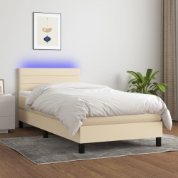 Sommier à lattes de lit avec matelas LED Crème 90x200 cm Tissu 