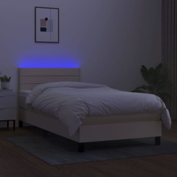 Sommier à lattes de lit avec matelas LED Crème 90x200 cm Tissu 