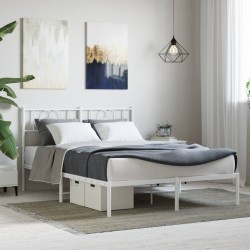 Cadre de lit métal sans matelas et tête de lit blanc 120x200 cm 