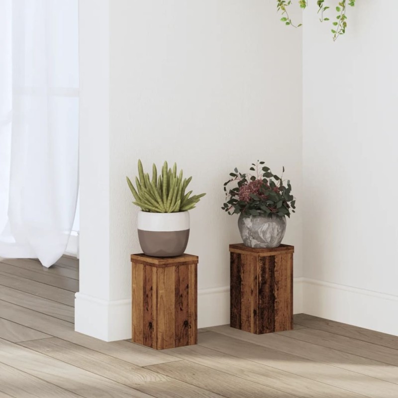 Supports pour plantes 2 pcs vieux bois bois d'ingénierie Supports pour plantes 2 pcs vieux bois bois d'ingénierie