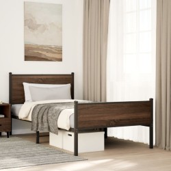 Cadre de lit en métal sans matelas chêne marron 107x203 cm 