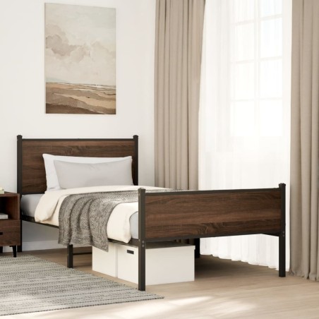 Cadre de lit en métal sans matelas chêne marron 107x203 cm 