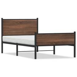 Cadre de lit en métal sans matelas chêne marron 107x203 cm 
