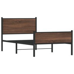 Cadre de lit en métal sans matelas chêne marron 107x203 cm 