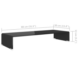 Meuble TV/support pour moniteur 80x30x13 cm verre noir 