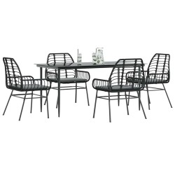 Ensemble à manger de jardin et coussins 5 pcs noir rotin verre 