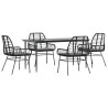 Ensemble à manger de jardin et coussins 5 pcs noir rotin verre 