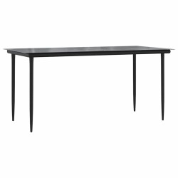 Ensemble à manger de jardin et coussins 5 pcs noir rotin verre 