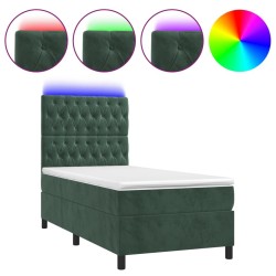Sommier à lattes de lit et matelas et LED Vert foncé 90x190 cm 