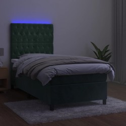 Sommier à lattes de lit et matelas et LED Vert foncé 90x190 cm 