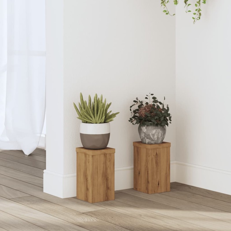 Supports pour plantes 2 pcs chêne artisanal bois d'ingénierie Supports pour plantes 2 pcs chêne artisanal bois d'ingénierie