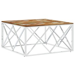 Table basse argenté acier inoxydable/bois massif récupération 