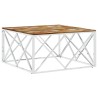 Table basse argenté acier inoxydable/bois massif récupération 