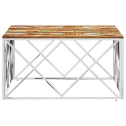 Table basse argenté acier inoxydable/bois massif récupération 