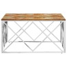 Table basse argenté acier inoxydable/bois massif récupération 