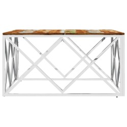 Table basse argenté acier inoxydable/bois massif récupération 