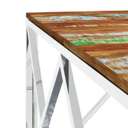 Table basse argenté acier inoxydable/bois massif récupération 