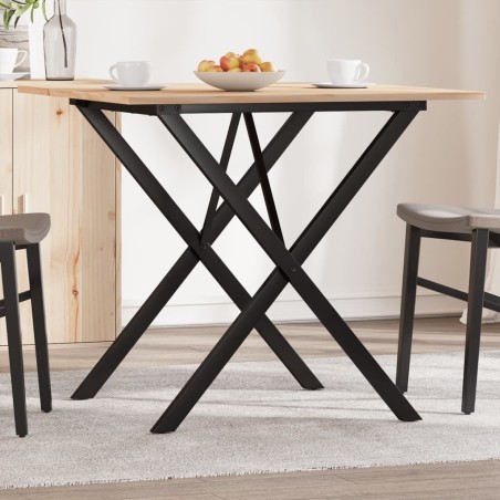 Table à manger cadre en X 80x80x75 cm bois de pin massif acier 