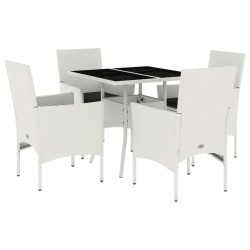 Ensemble à manger de jardin et coussins 5 pcs blanc rotin verre 