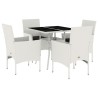 Ensemble à manger de jardin et coussins 5 pcs blanc rotin verre 