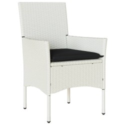 Ensemble à manger de jardin et coussins 5 pcs blanc rotin verre 