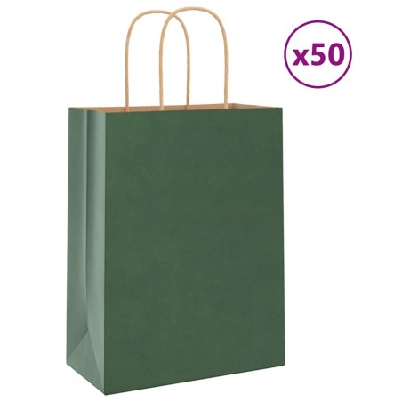 Sacs en papier 50 pcs avec poignées vert 21x11x28 cm 