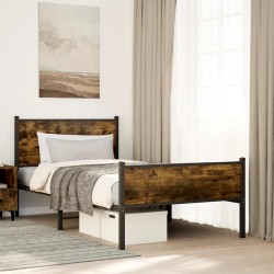 Cadre de lit en métal sans matelas chêne fumé 107x203 cm 