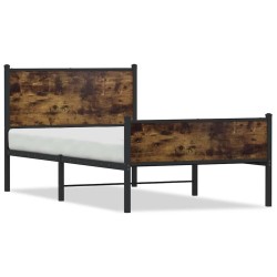 Cadre de lit en métal sans matelas chêne fumé 107x203 cm 