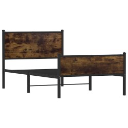 Cadre de lit en métal sans matelas chêne fumé 107x203 cm 