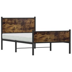 Cadre de lit en métal sans matelas chêne fumé 107x203 cm 