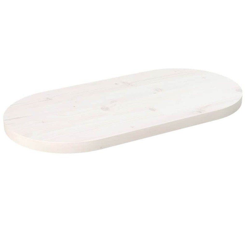 Dessus de table blanc 60x30x2,5 cm bois de pin massif ovale 