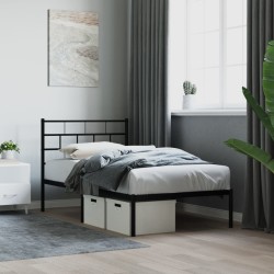 Cadre de lit métal sans matelas avec tête de lit noir 107x203cm 