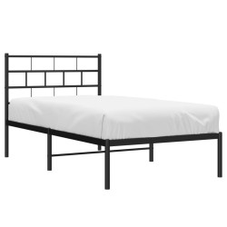 Cadre de lit métal sans matelas avec tête de lit noir 107x203cm 