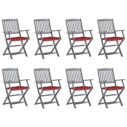 Chaises pliables d'extérieur lot de 8 et coussins Bois d'acacia 