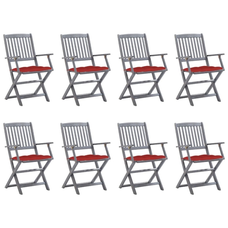 Chaises pliables d'extérieur lot de 8 et coussins Bois d'acacia 