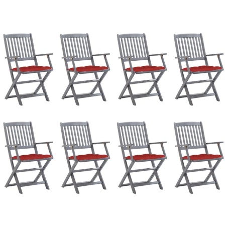 Chaises pliables d'extérieur lot de 8 et coussins Bois d'acacia 