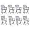 Chaises pliables d'extérieur lot de 8 et coussins Bois d'acacia 
