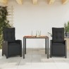 Ensemble à manger de jardin avec coussins 3 pcs Noir 