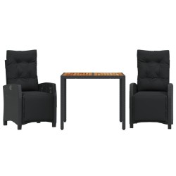 Ensemble à manger de jardin avec coussins 3 pcs Noir 