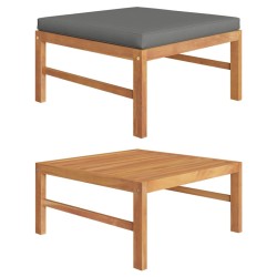 Repose-pied avec coussin gris foncé Bois de teck massif 