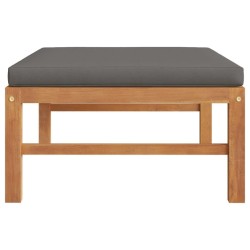 Repose-pied avec coussin gris foncé Bois de teck massif 